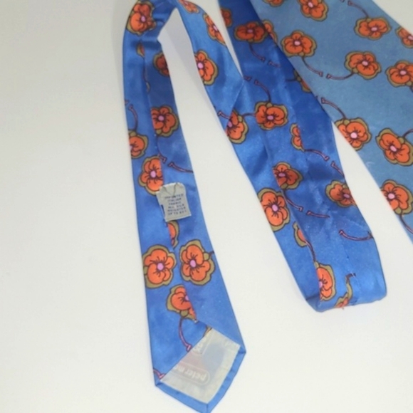 Peter Max Silk Tie Signed Pop Art Vintage Retro Blue w Orange Pink Floral Print - Picture 4 of 9